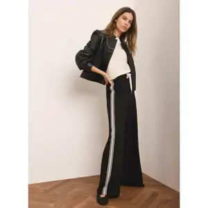 Mint Velvet Black Crochet Trim Wide Trousers